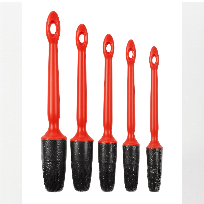 پک 5 عددی فرچه دیتیلینگ قرمز دور مشکی زبر برای تمیزکاری خودرو